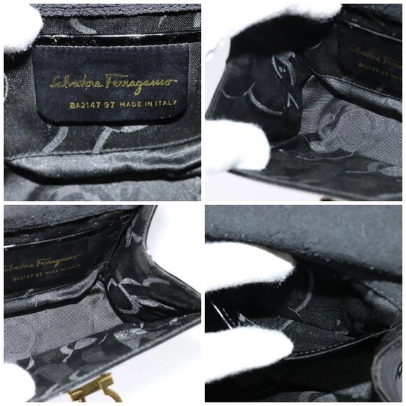 Salvatore Ferragamo Gancini Shoulder Bag Enamel Black Gold Auth - Picture 15 of 16
